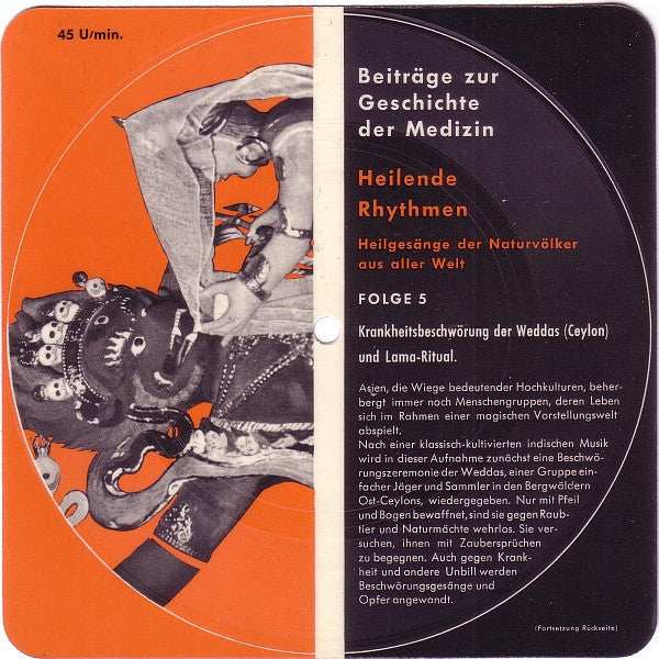 The Vedda People, Tibetan Monks : Heilende Rhythmen - Heilgesänge Der Naturvölker Aus Aller Welt - Folge 5: Krankheitsbeschwörung Der Weddas (Ceylon) Und Lama-Ritual (Flexi, 7", Pic, Promo)