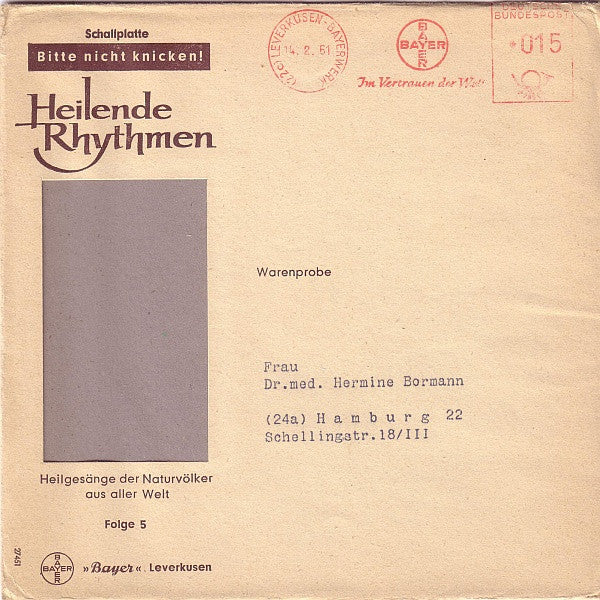The Vedda People, Tibetan Monks : Heilende Rhythmen - Heilgesänge Der Naturvölker Aus Aller Welt - Folge 5: Krankheitsbeschwörung Der Weddas (Ceylon) Und Lama-Ritual (Flexi, 7", Pic, Promo)