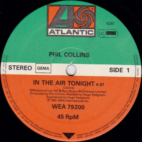 Phil Collins : In The Air Tonight (12", Maxi, Ltd)