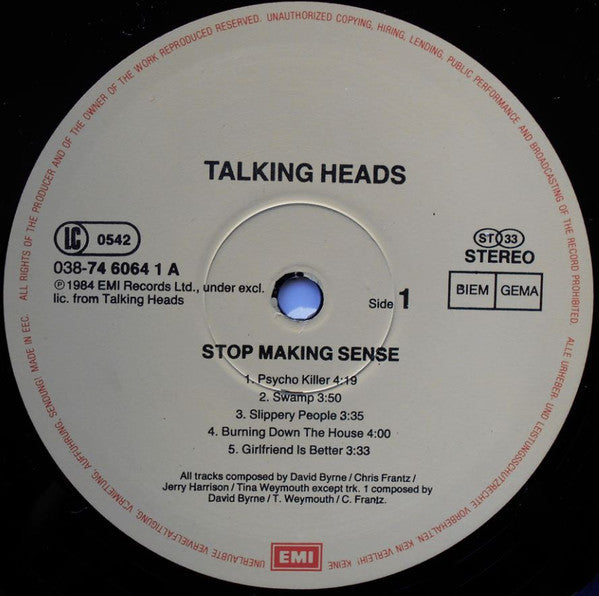 Talking Heads : Stop Making Sense (LP, Album, RE)