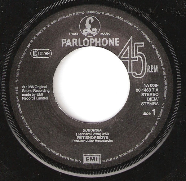 Pet Shop Boys : Suburbia (7", Single)