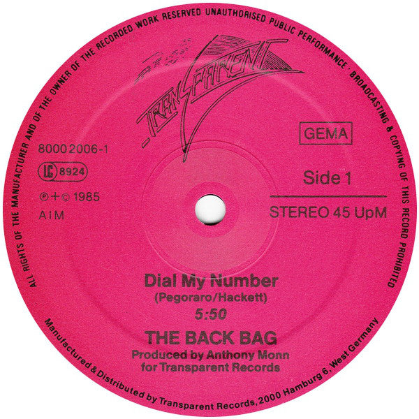 The Back Bag : Dial My Number (12", Maxi)