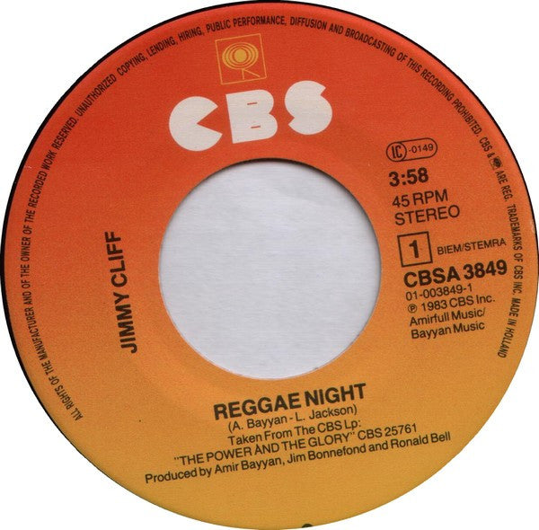 Jimmy Cliff : Reggae Night (7", Single)