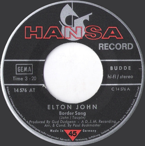 Elton John : Border Song (7", Single)