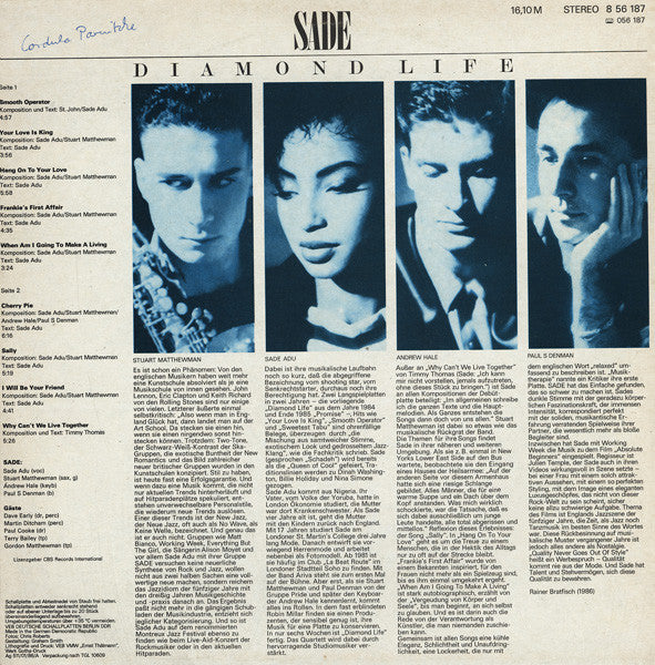 Sade : Diamond Life (LP, Album, RE)
