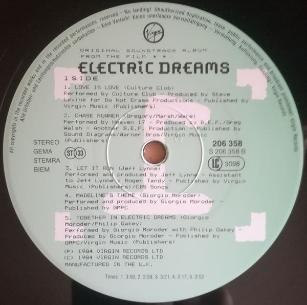 Various : Electric Dreams (Original Soundtrack From The Film) (LP, Album)