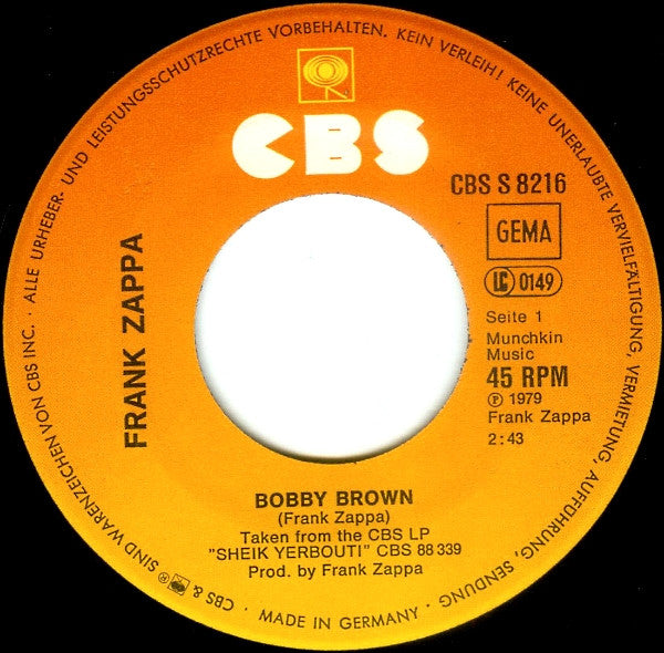 Frank Zappa : Bobby Brown (7", Single)