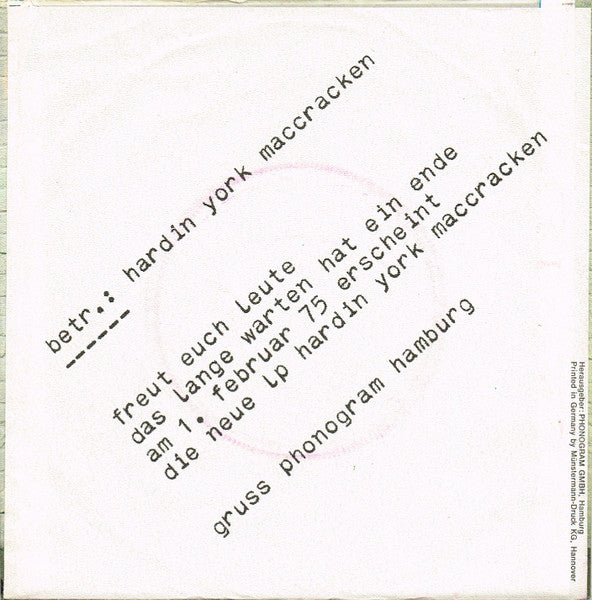 Hardin - York* - McCracken* : Back Row Movie Star (7", Single)