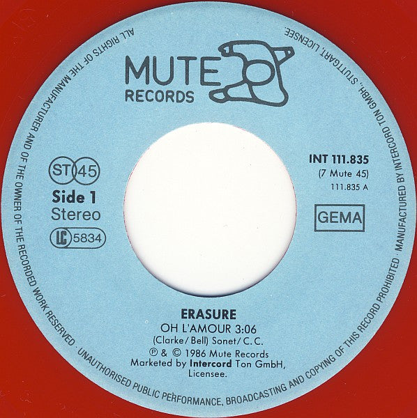 Erasure : Oh L'Amour (7", Single, Red)