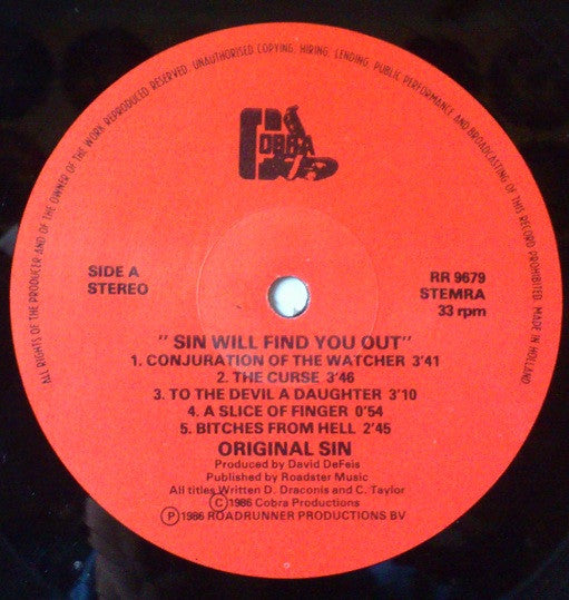 Original Sin (7) : Sin Will Find You Out (LP, Album)