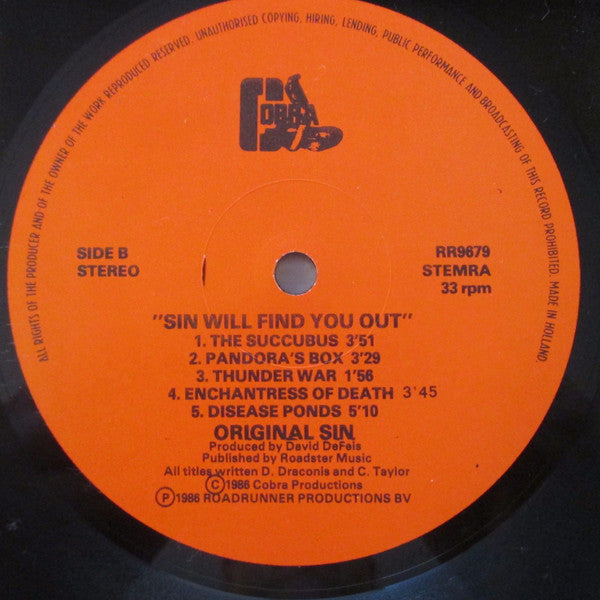 Original Sin (7) : Sin Will Find You Out (LP, Album)