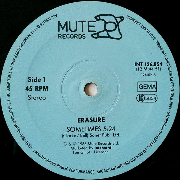 Erasure : Sometimes (12", Maxi)