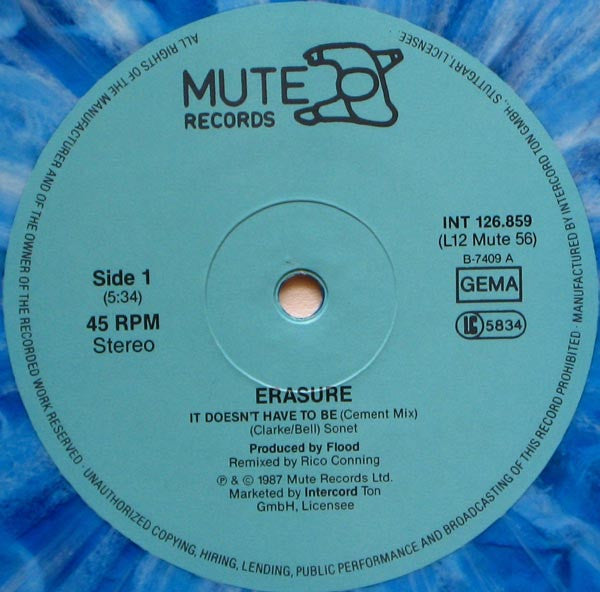 Erasure : It Doesn't Have To Be (Limited Edition Remix) (12", Maxi, Ltd, Blu)