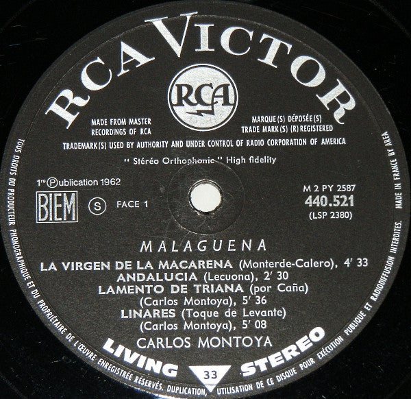 Carlos Montoya : Malagueña (LP, Album, RE)