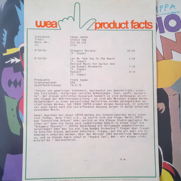 Frank Zappa : Studio Tan (LP, Album)