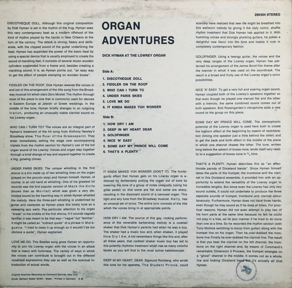 Dick Hyman : Organ Adventures (LP, Album)
