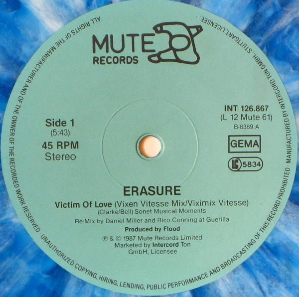 Erasure : Victim Of Love (Limited Edition Remix) (12", Maxi, Ltd, Blu)