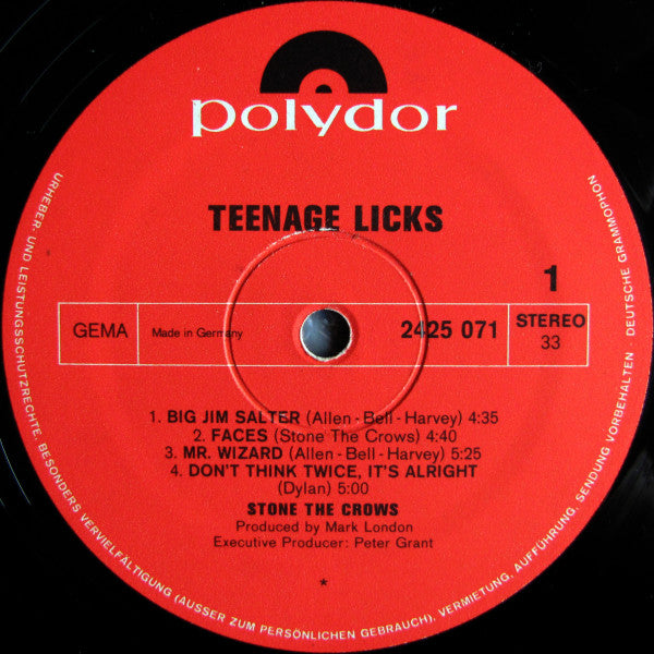 Stone The Crows : Teenage Licks (LP, Album)
