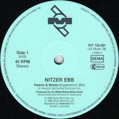 Nitzer Ebb : Hearts & Minds (Mix Hypersonic) (12", Maxi)