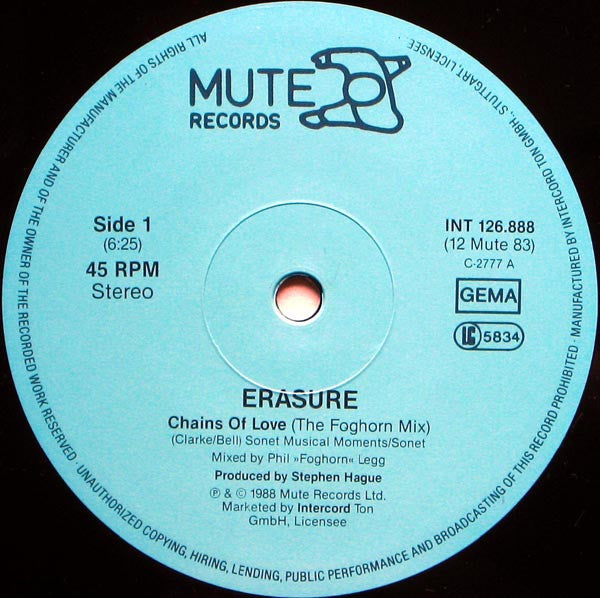 Erasure : Chains Of Love (The Foghorn Mix) (12", Maxi)