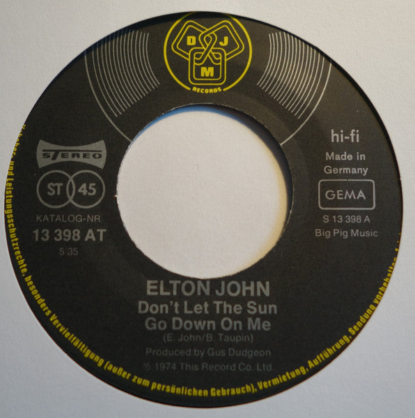 Elton John : Don't Let The Sun Go Down On Me / Sick City (7", Single)