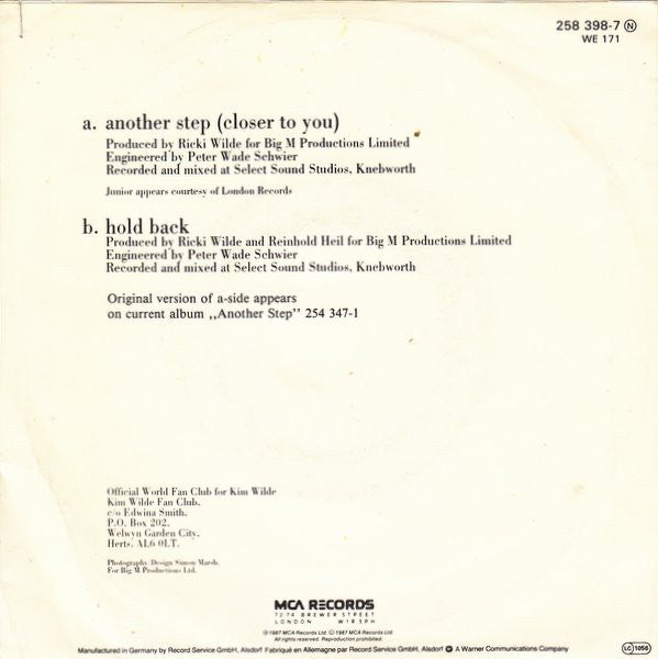 Kim Wilde & Junior (2) : Another Step (Closer To You) (7", Single)
