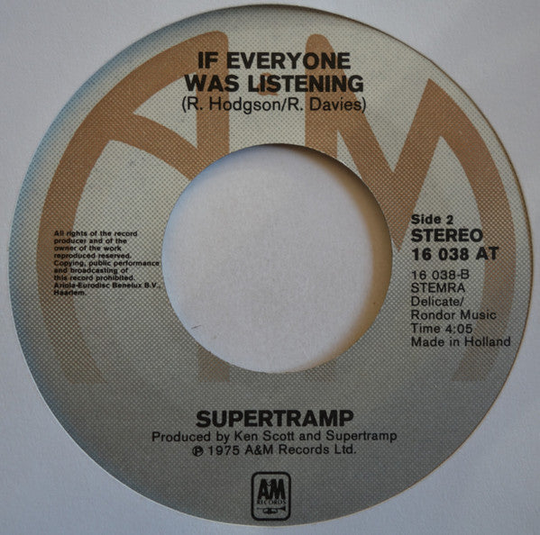 Supertramp : Bloody Well Right (7", Single)