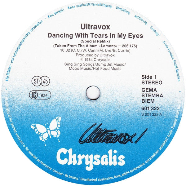 Ultravox : Dancing With Tears In My Eyes (Special Re-Mix) (12", Maxi)