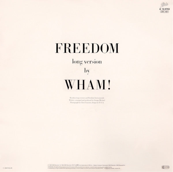 Wham! : Freedom (Long Version) (12", Maxi)