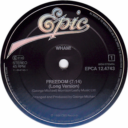 Wham! : Freedom (Long Version) (12", Maxi)