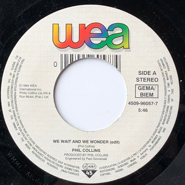 Phil Collins : We Wait And We Wonder (7", Single)