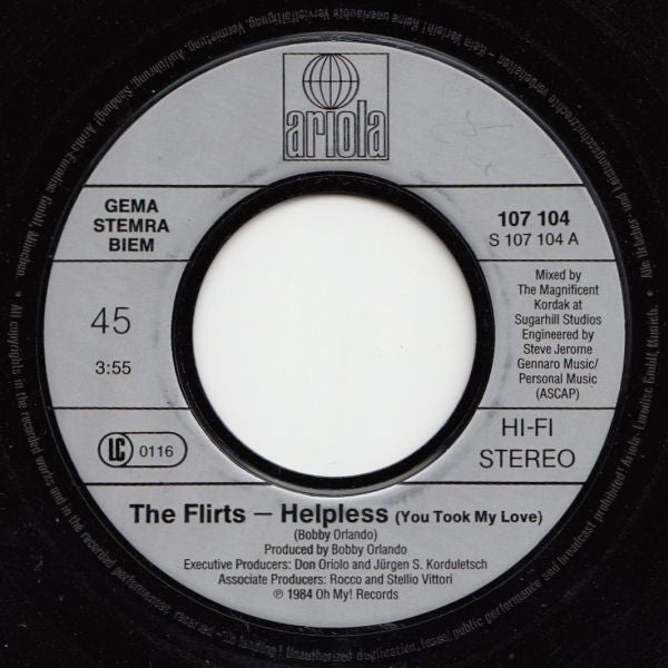 The Flirts : Helpless (You Took My Love) (7", Single)