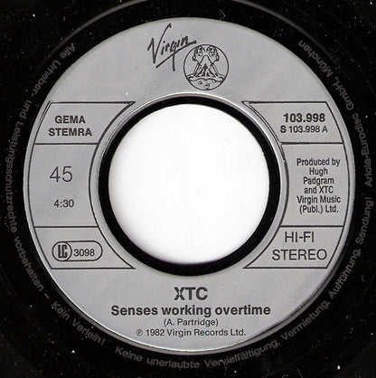 XTC : Senses Working Overtime (7", Single)