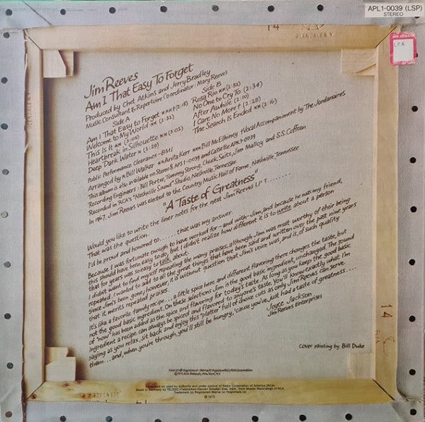 Jim Reeves : Am I That Easy To Forget (LP, Album)