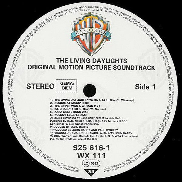 John Barry : The Living Daylights (Original Motion Picture Soundtrack) (LP, Album)