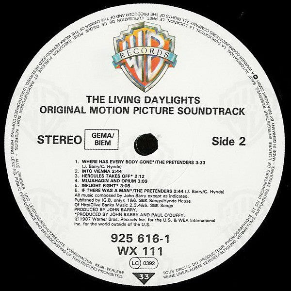 John Barry : The Living Daylights (Original Motion Picture Soundtrack) (LP, Album)