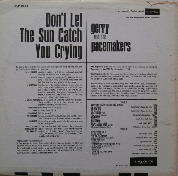 Gerry & The Pacemakers : Don't Let The Sun Catch You Crying (LP, Album)