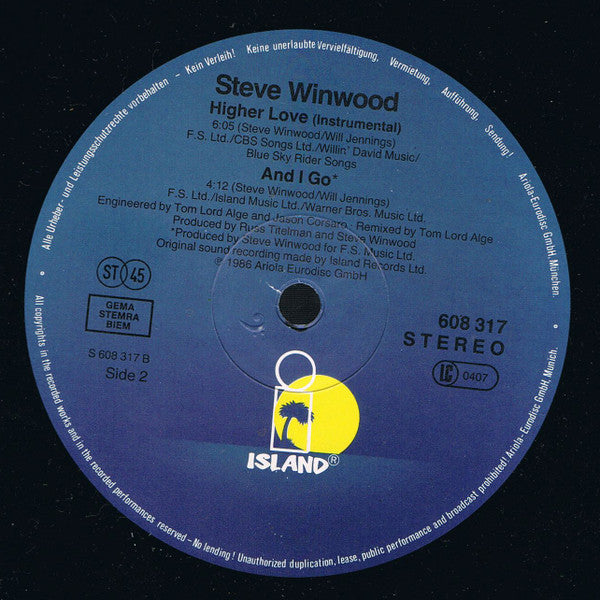 Steve Winwood : Higher Love (12", Maxi)