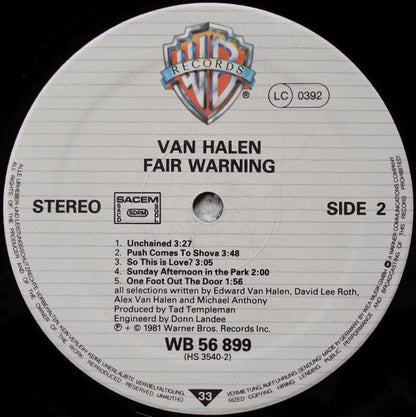 Van Halen : Fair Warning (LP, Album)