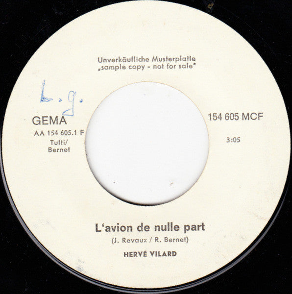 Hervé Vilard : L'Avion De Nulle Part (7", Single, Promo)