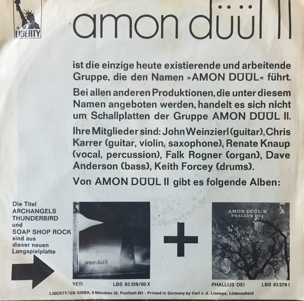Amon Düül II : Archangels Thunderbird / (Excerpt From) Soap Shop Rock (7", Single)