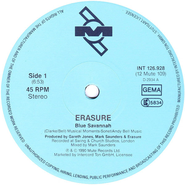 Erasure : Blue Savannah (12", Single)