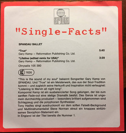 Spandau Ballet : True (7", Single)