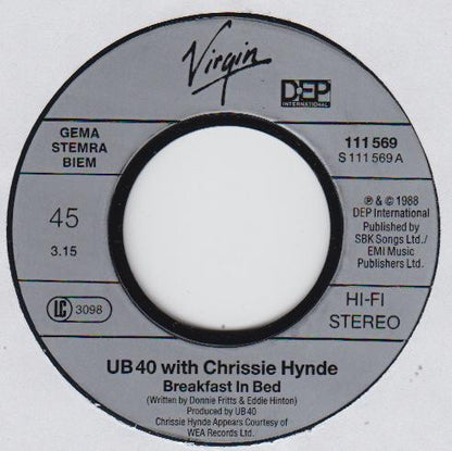 UB40 with Chrissie Hynde : Breakfast In Bed (7", Single)