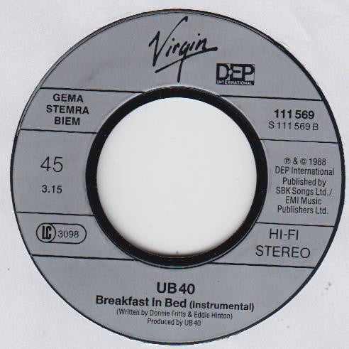 UB40 with Chrissie Hynde : Breakfast In Bed (7", Single)