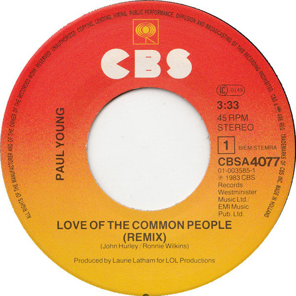 Paul Young : Love Of The Common People  (7", Single)