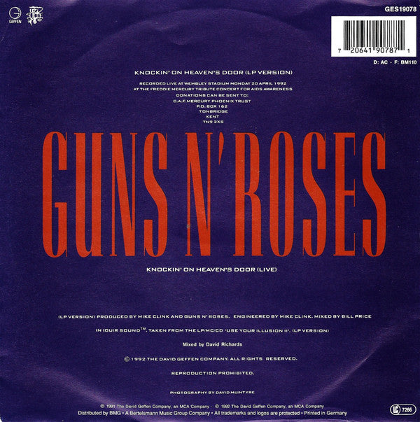 Guns N' Roses : Knockin' On Heaven's Door (7", Single)