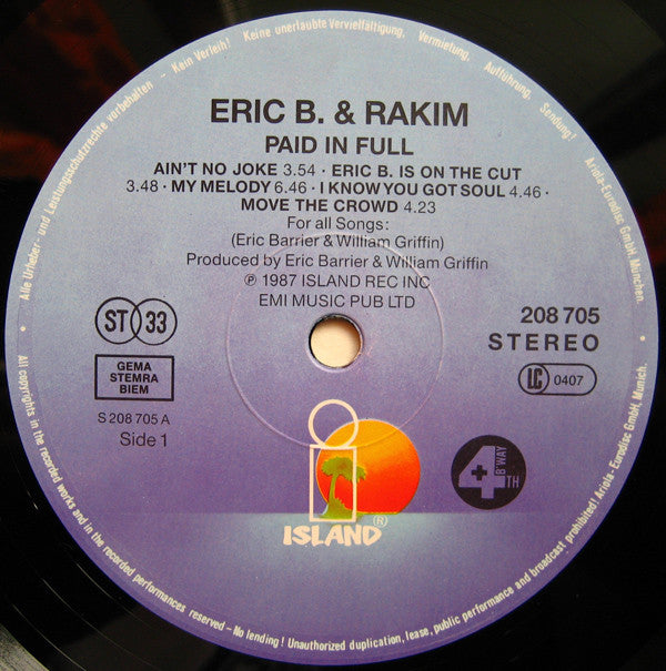 Eric B. & Rakim : Paid In Full (LP, Album)