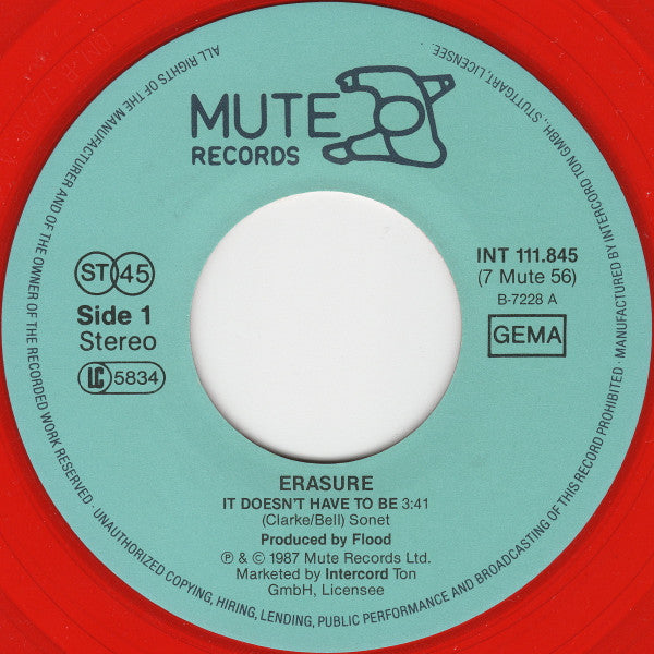 Erasure : It Doesn't Have To Be (7", Single, Red)