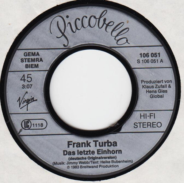 Frank Turba : Das Letzte Einhorn (7", Single)